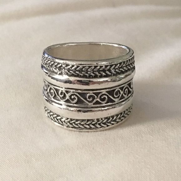 Sterling Silver Cigar Band Ring With Rope Design Sz 5 - Picture 2 of 6